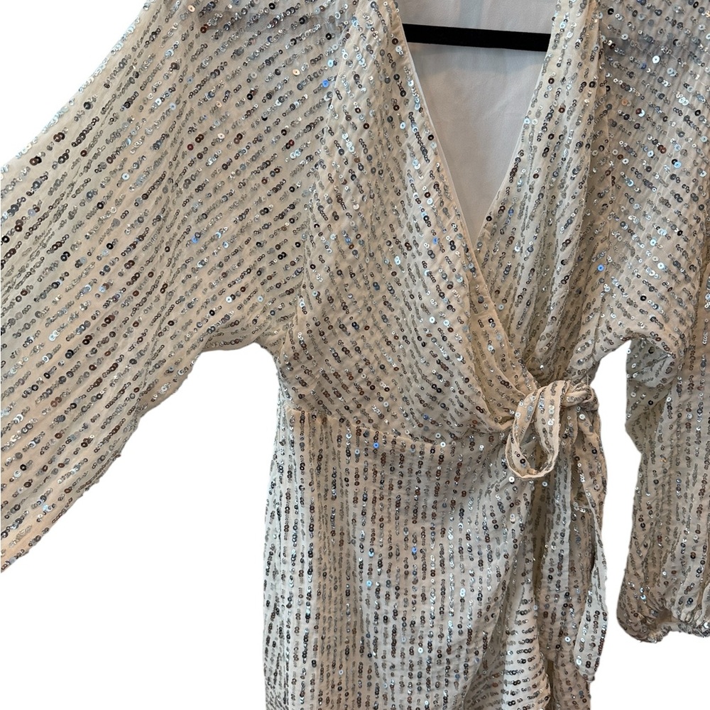 Zara Ivory Sequin Wrap Midi Dress - Picture 4 of 4